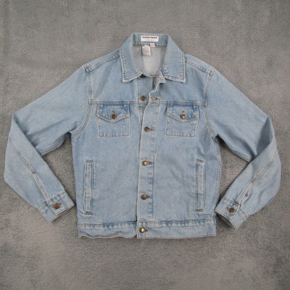American Apparel Mens Light Wash Denim Trucker Jacket Blue Medium Made in USA